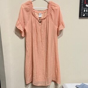 NAIF Coral Mini Dress with Keyhole Detail And Fluffy Sleeves Slip Under Dress L